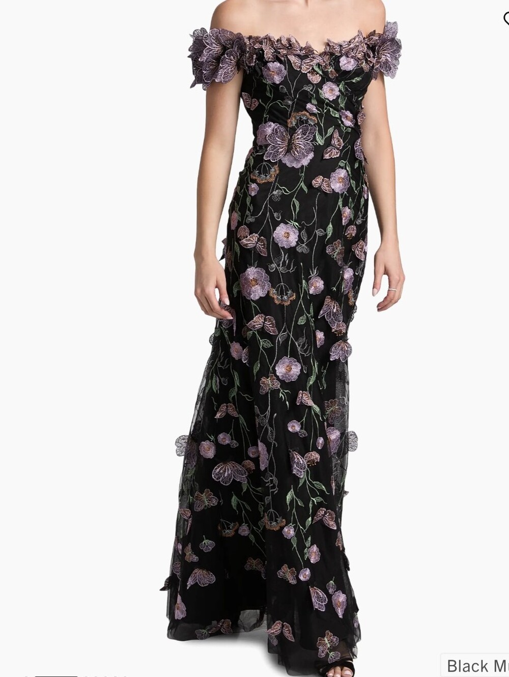 Teri Jon Floral Embroidered Evening Gown